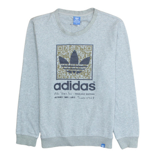 Adidas Mens Grey Crew Neck Graphic Logo Pullover Sweatshirt Size 164