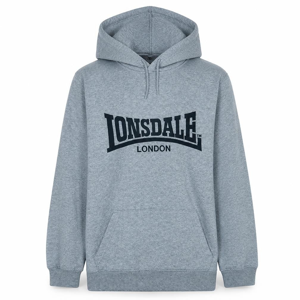 Front view of Lonsdale Men's Grey Pullover Hoodie M Logo Sportswear