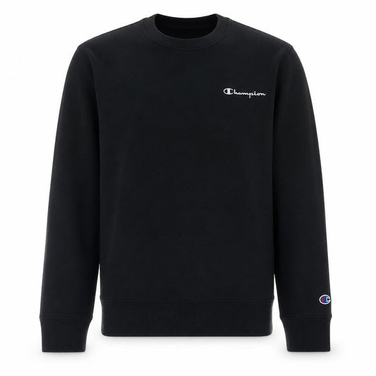 Front view of Champion Men's Black Crew Neck Pullover Sweatshirt M