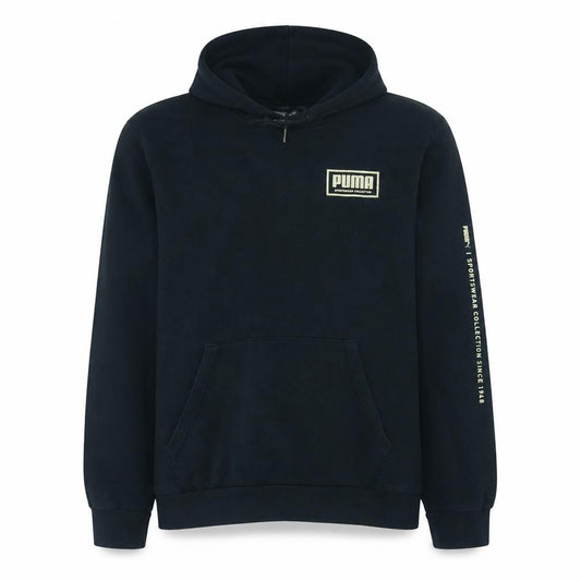 Front view of Puma Men's Black Pullover Hoodie L Sportswear Fleece Sweatshirt