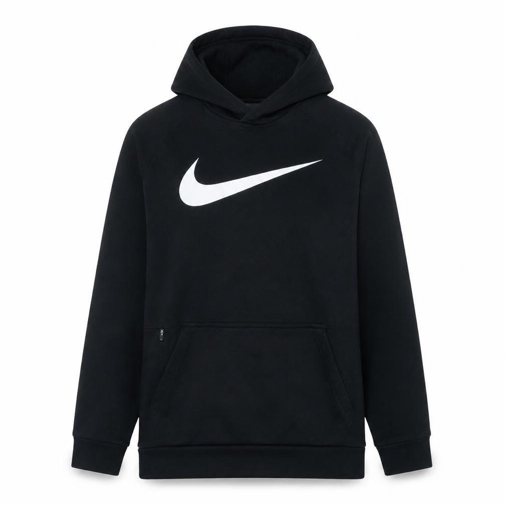 Front view of Nike Men's Black Therma-Fit Pullover Hoodie, size L