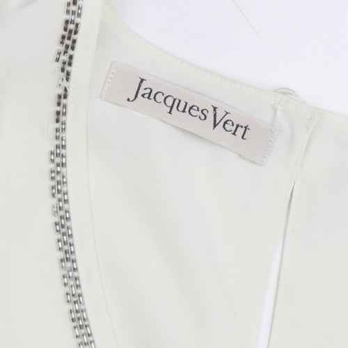 Jacques Vert Women's Ivory Beaded V-Neck Short Sleeve Blouse Size 16