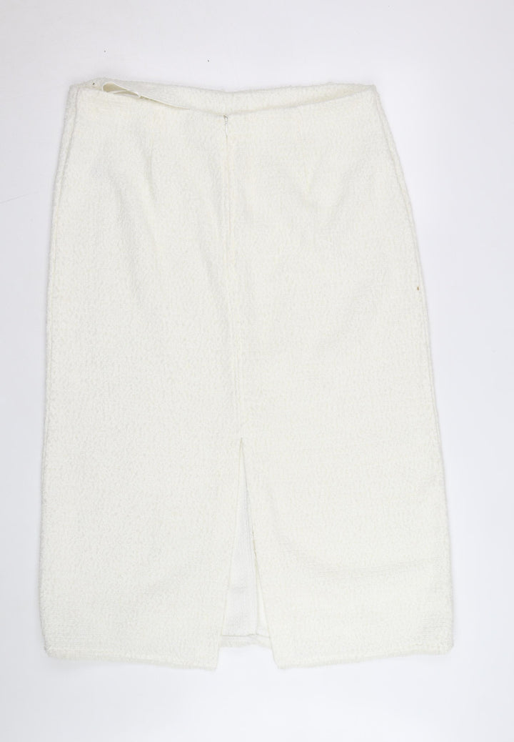 Marks and Spencer Women Ivory Tweed Pencil Skirt Size 14
