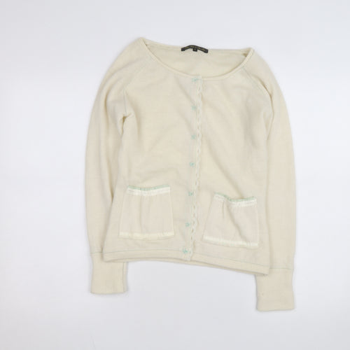 Noa Noa Women Ivory Cotton Knit Cardigan XS Scoop Neck