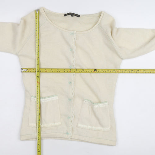 Noa Noa Women Ivory Cotton Knit Cardigan XS Scoop Neck