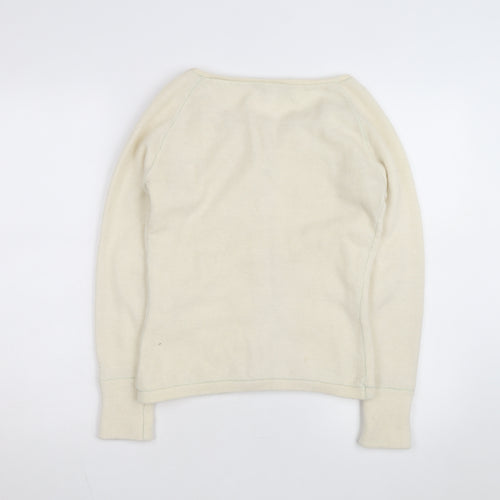 Noa Noa Women Ivory Cotton Knit Cardigan XS Scoop Neck