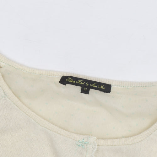 Noa Noa Women Ivory Cotton Knit Cardigan XS Scoop Neck