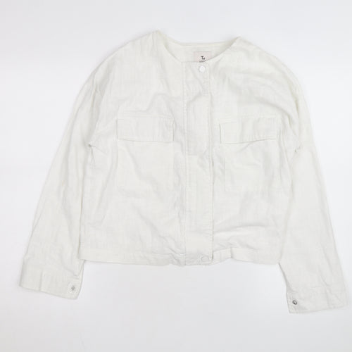 Tu Women White Linen Cotton Long Sleeve Basic Blouse Size 8