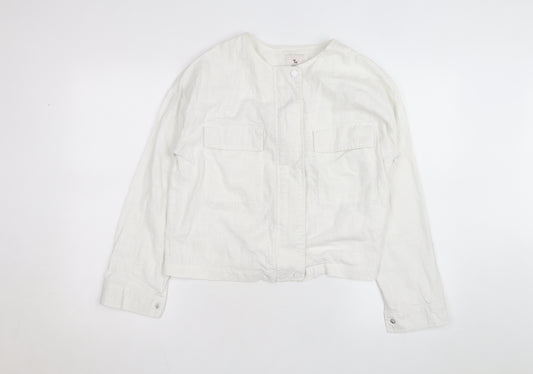 Tu Women White Linen Cotton Long Sleeve Basic Blouse Size 8