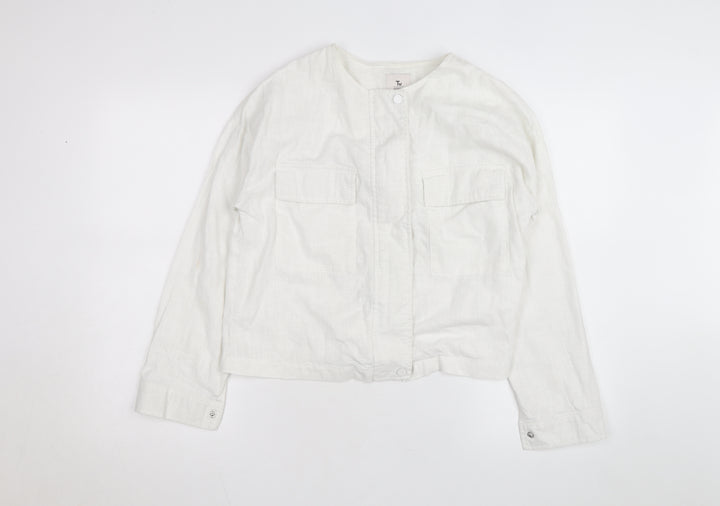 Tu Women White Linen Cotton Long Sleeve Basic Blouse Size 8