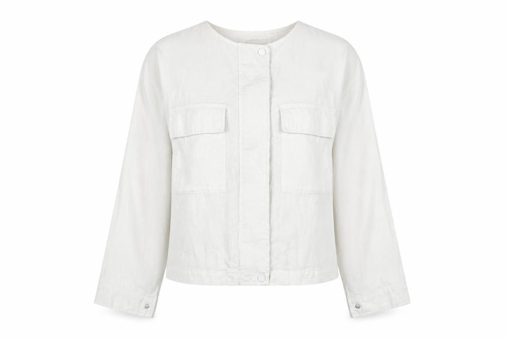 Front view of Tu Women White Linen Cotton Long Sleeve Basic Blouse, size 8