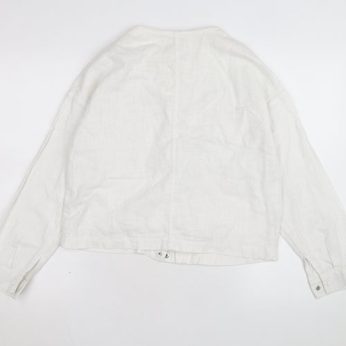 Tu Women White Linen Cotton Long Sleeve Basic Blouse Size 8