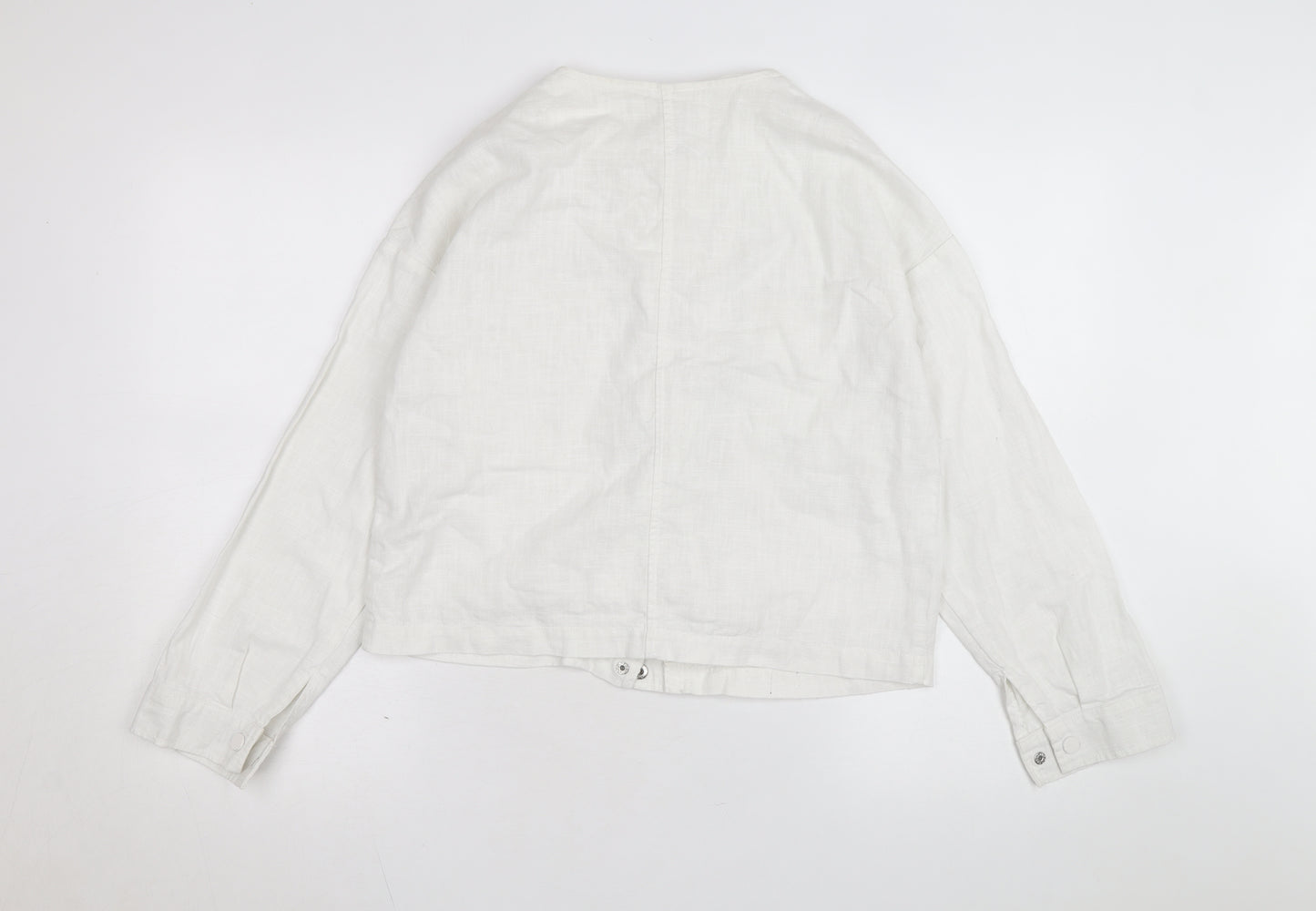 Tu Women White Linen Cotton Long Sleeve Basic Blouse Size 8