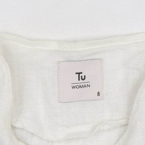 Tu Women White Linen Cotton Long Sleeve Basic Blouse Size 8