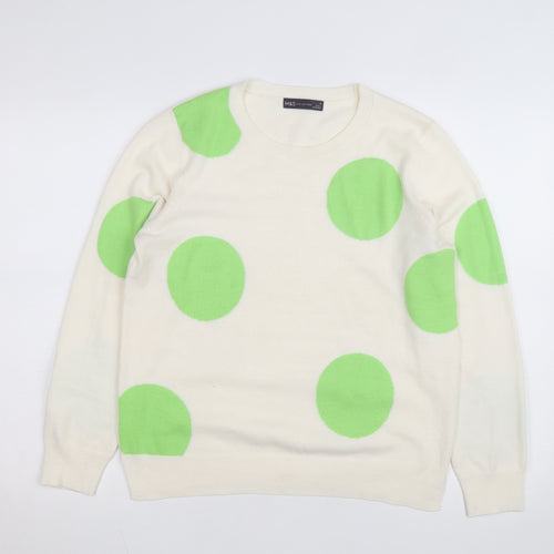 Marks and Spencer Women Ivory Green Polka Dot Cotton Jumper Size 14