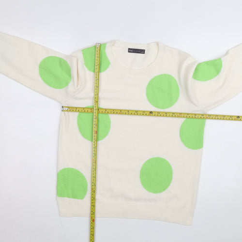 Marks and Spencer Women Ivory Green Polka Dot Cotton Jumper Size 14