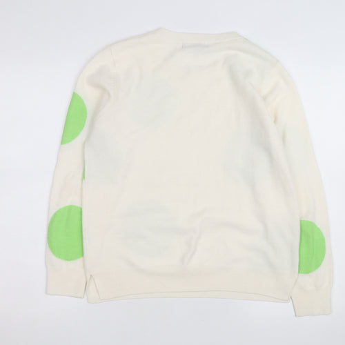 Marks and Spencer Women Ivory Green Polka Dot Cotton Jumper Size 14
