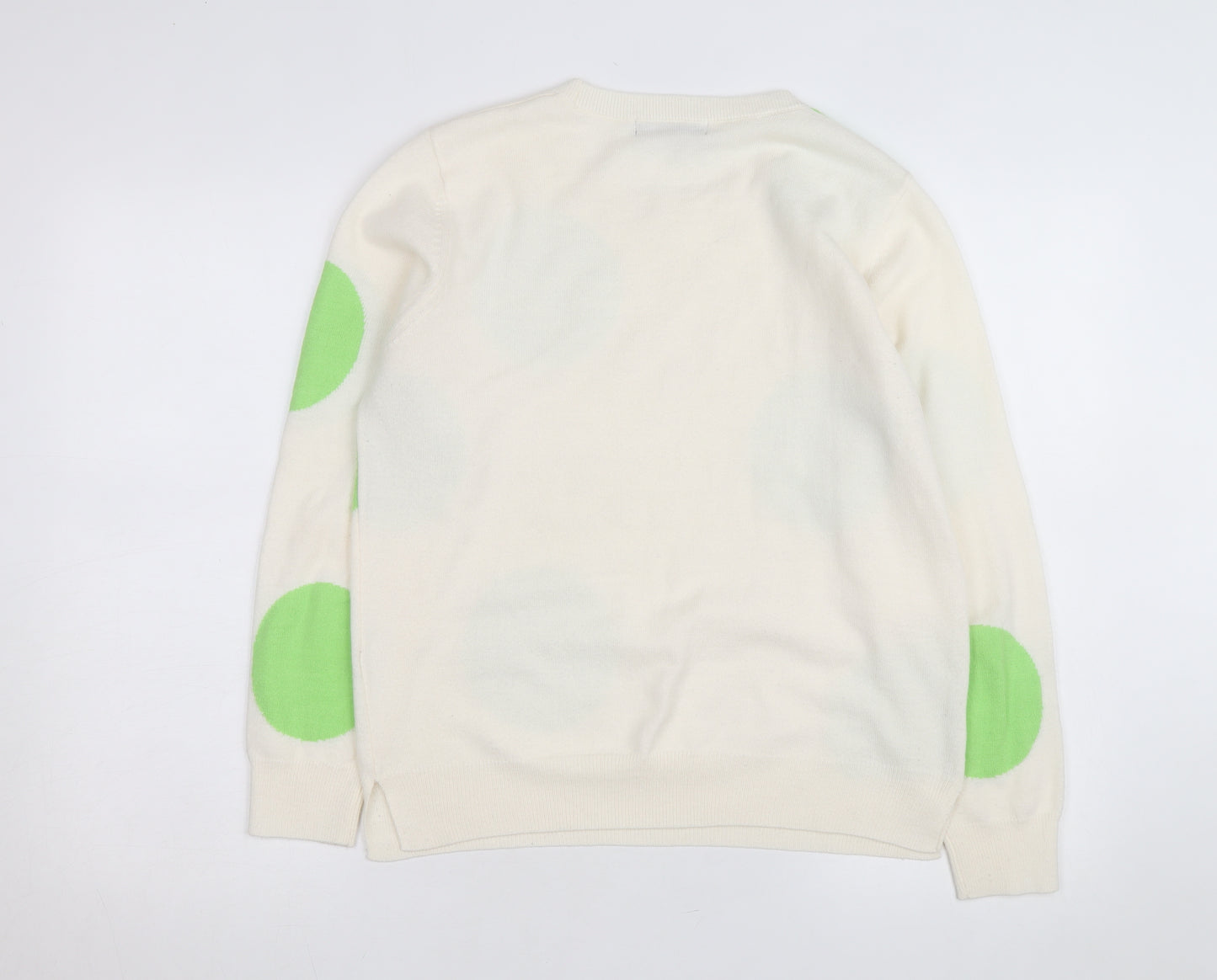 Marks and Spencer Women Ivory Green Polka Dot Cotton Jumper Size 14