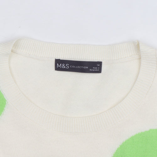 Marks and Spencer Women Ivory Green Polka Dot Cotton Jumper Size 14