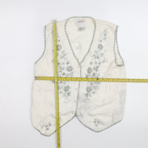 Jenny Womens Ivory Floral Embroidered Knit Vest Size L