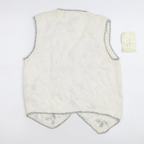Jenny Womens Ivory Floral Embroidered Knit Vest Size L