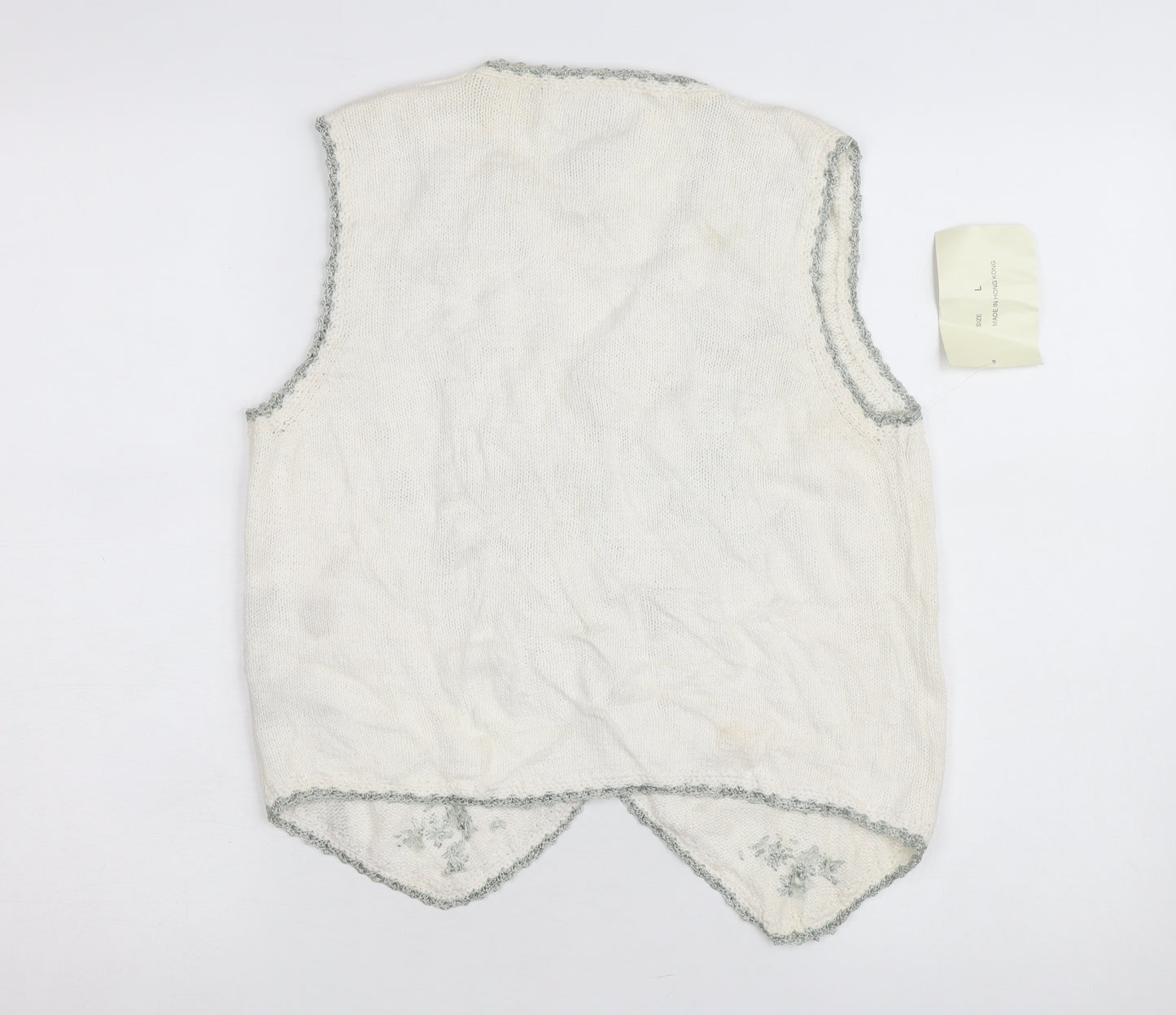 Jenny Womens Ivory Floral Embroidered Knit Vest Size L