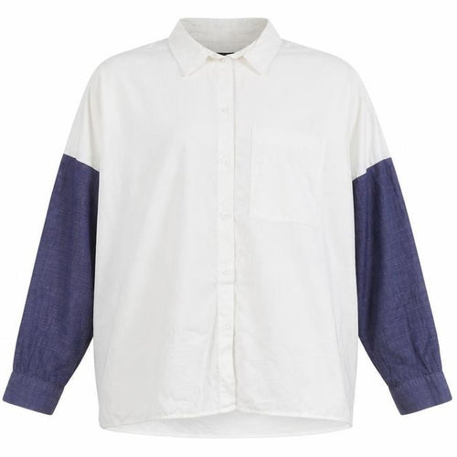 Zara Men White & Blue Colourblock Cotton Long Sleeve Shirt Size M