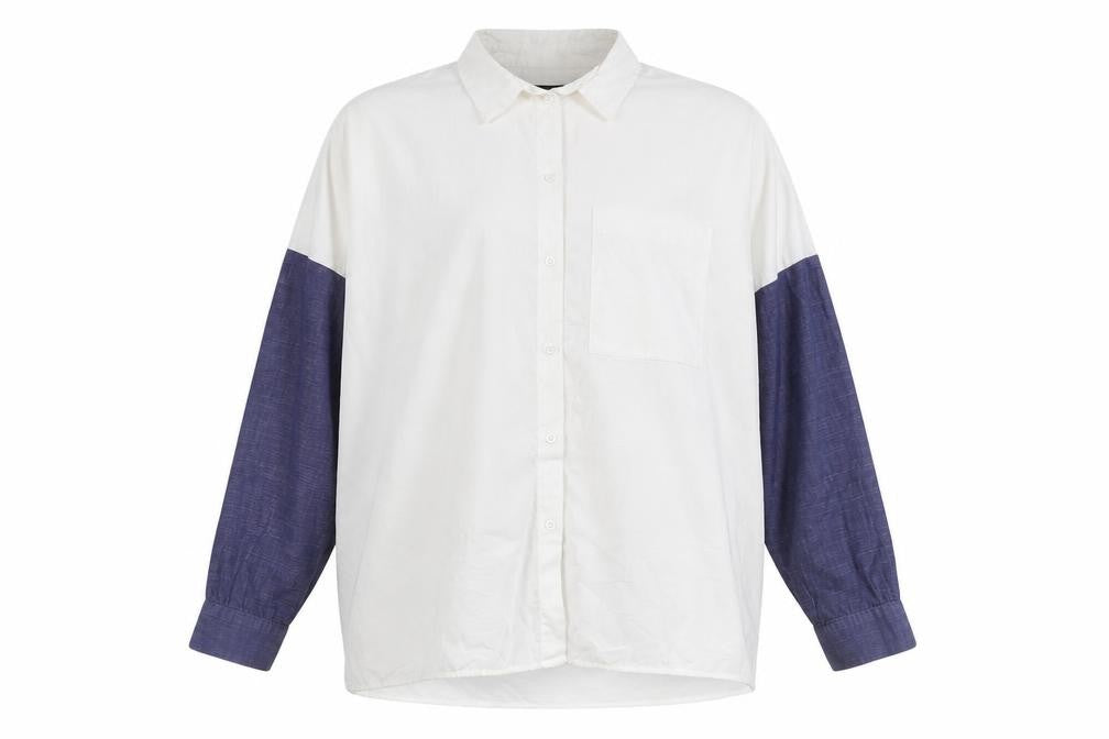 Zara Men White & Blue Colourblock Cotton Long Sleeve Shirt Size M