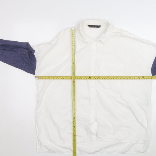 Zara Men White & Blue Colourblock Cotton Long Sleeve Shirt Size M