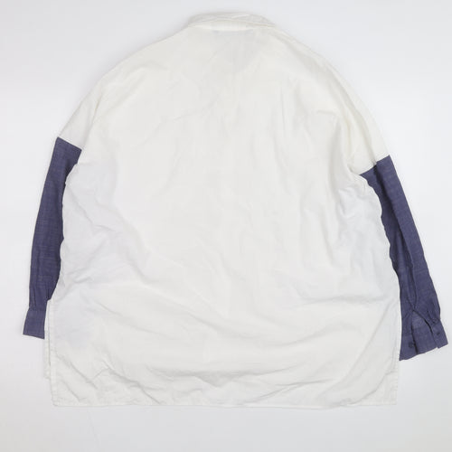 Zara Men White & Blue Colourblock Cotton Long Sleeve Shirt Size M
