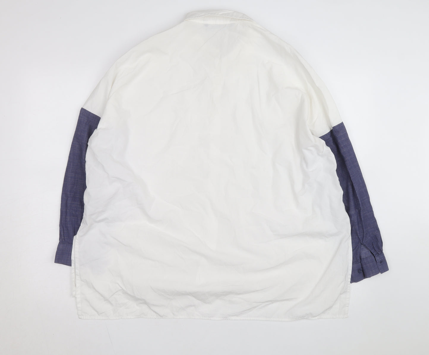 Zara Men White & Blue Colourblock Cotton Long Sleeve Shirt Size M