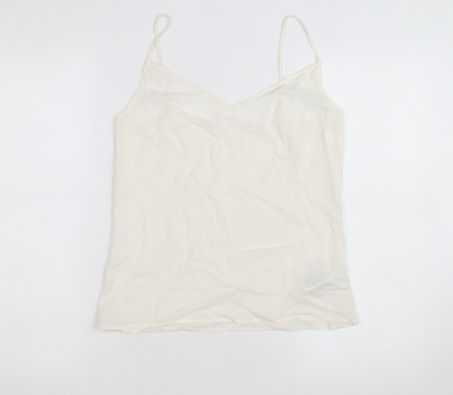 Jaeger Women Ivory Silk Camisole V-Neck Spaghetti Strap Size 8