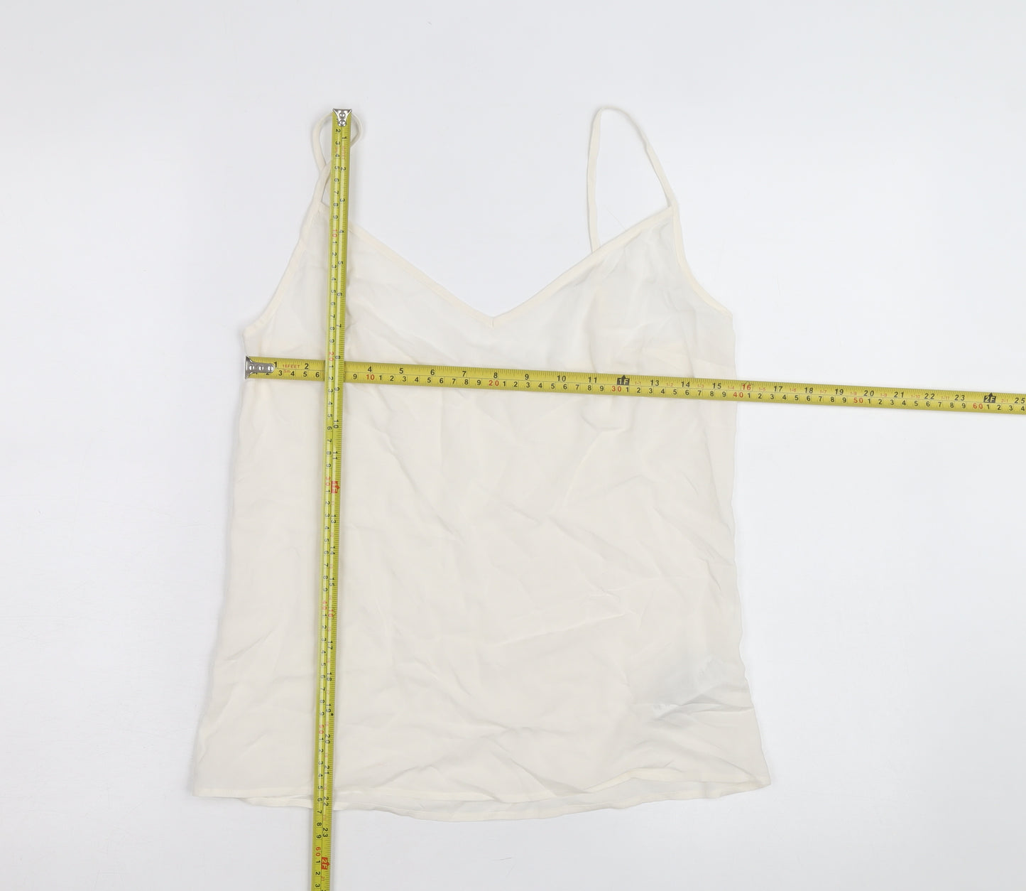 Jaeger Women Ivory Silk Camisole V-Neck Spaghetti Strap Size 8