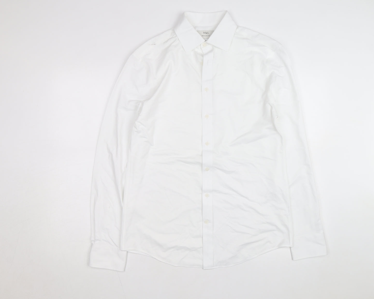 Marks and Spencer Men's White Regular Fit Ultimate Jersey Dress Shirt M