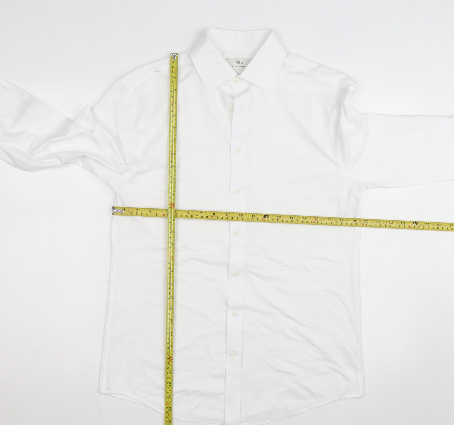 Marks and Spencer Men's White Regular Fit Ultimate Jersey Dress Shirt M