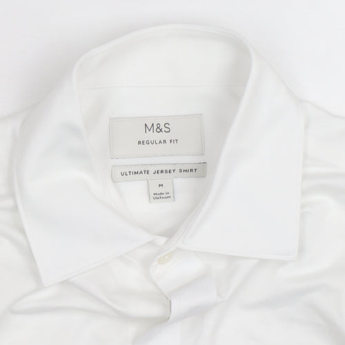 Marks and Spencer Men's White Regular Fit Ultimate Jersey Dress Shirt M