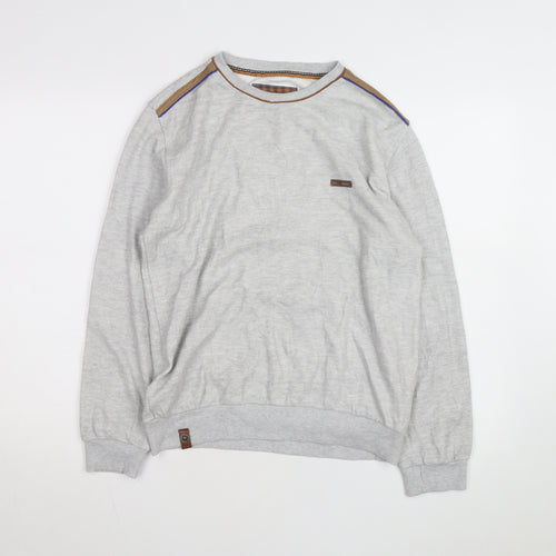 Marcostar Men's Grey Cotton Pullover Jumper L With Elbow Patches