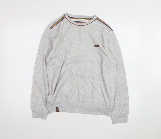 Marcostar Men's Grey Cotton Pullover Jumper L With Elbow Patches