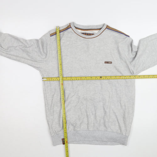 Marcostar Men's Grey Cotton Pullover Jumper L With Elbow Patches