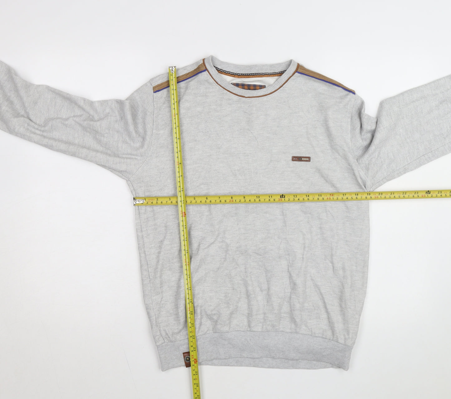 Marcostar Men's Grey Cotton Pullover Jumper L With Elbow Patches