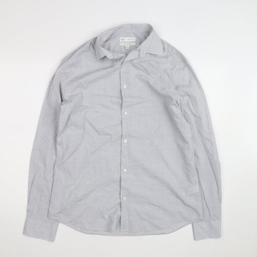 Marks and Spencer Men's Grey Regular Fit Pure Cotton Long Sleeve Shirt M