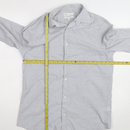 Marks and Spencer Men's Grey Regular Fit Pure Cotton Long Sleeve Shirt M