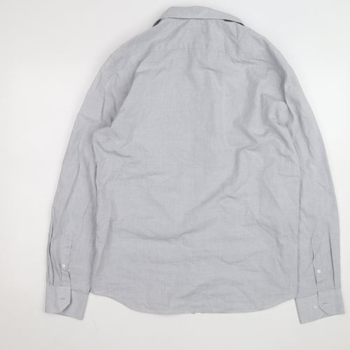 Marks and Spencer Men's Grey Regular Fit Pure Cotton Long Sleeve Shirt M