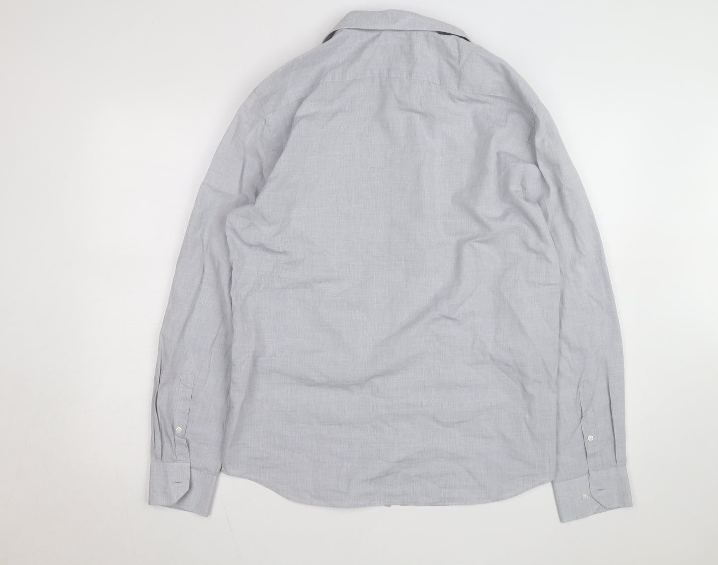 Marks and Spencer Men's Grey Regular Fit Pure Cotton Long Sleeve Shirt M