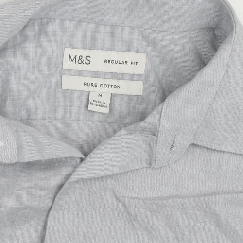 Marks and Spencer Men's Grey Regular Fit Pure Cotton Long Sleeve Shirt M