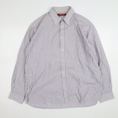 Greenwoods Men’s Blue Striped Long Sleeve Cotton Button-Up Shirt Size 16.5