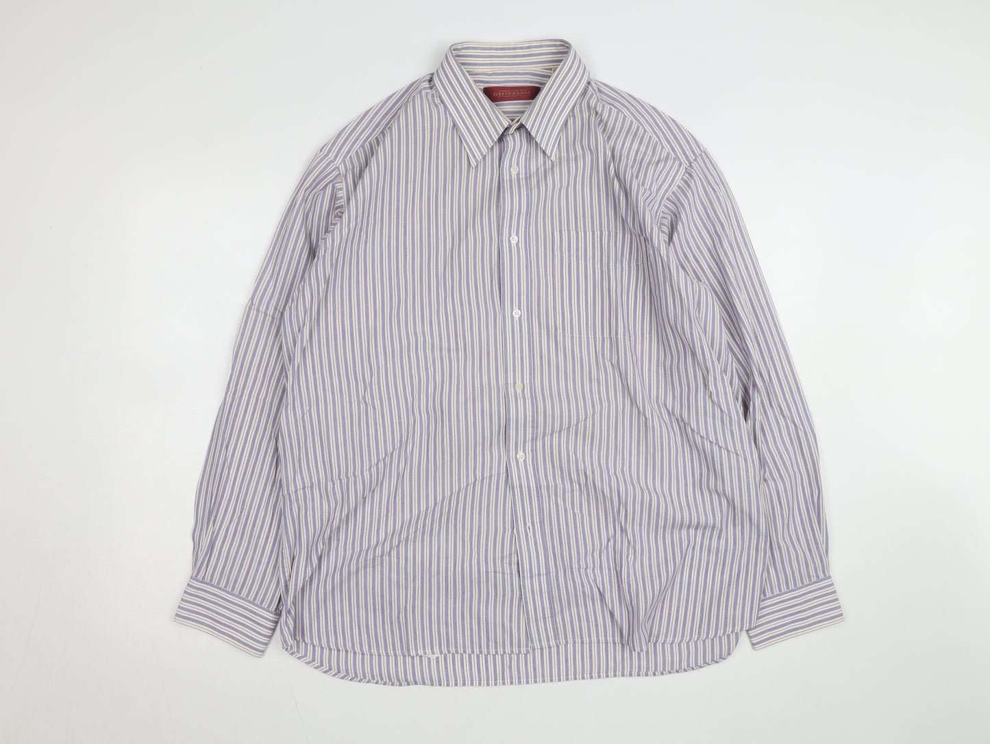 Greenwoods Men’s Blue Striped Long Sleeve Cotton Button-Up Shirt Size 16.5
