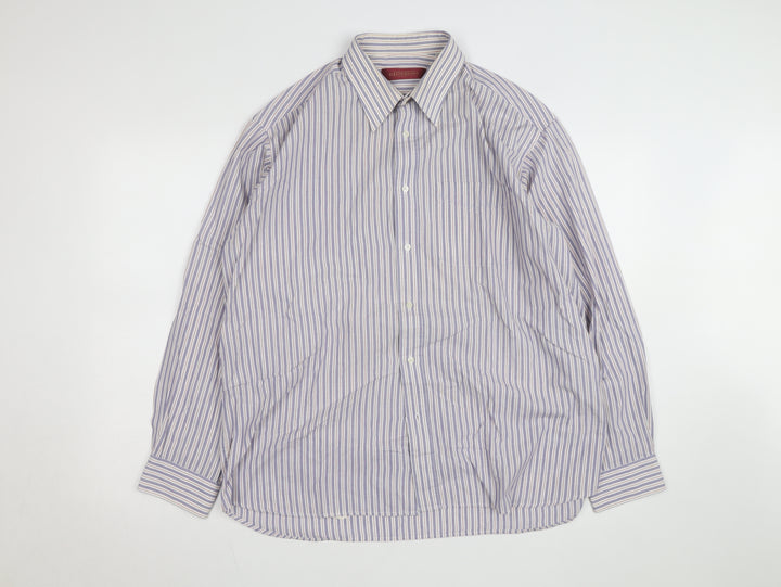 Greenwoods Men’s Blue Striped Long Sleeve Cotton Button-Up Shirt Size 16.5