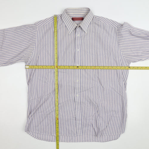 Greenwoods Men’s Blue Striped Long Sleeve Cotton Button-Up Shirt Size 16.5