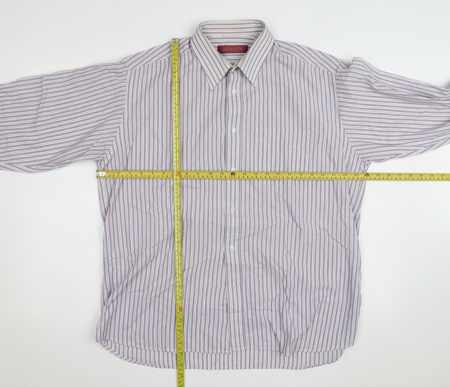 Greenwoods Men’s Blue Striped Long Sleeve Cotton Button-Up Shirt Size 16.5